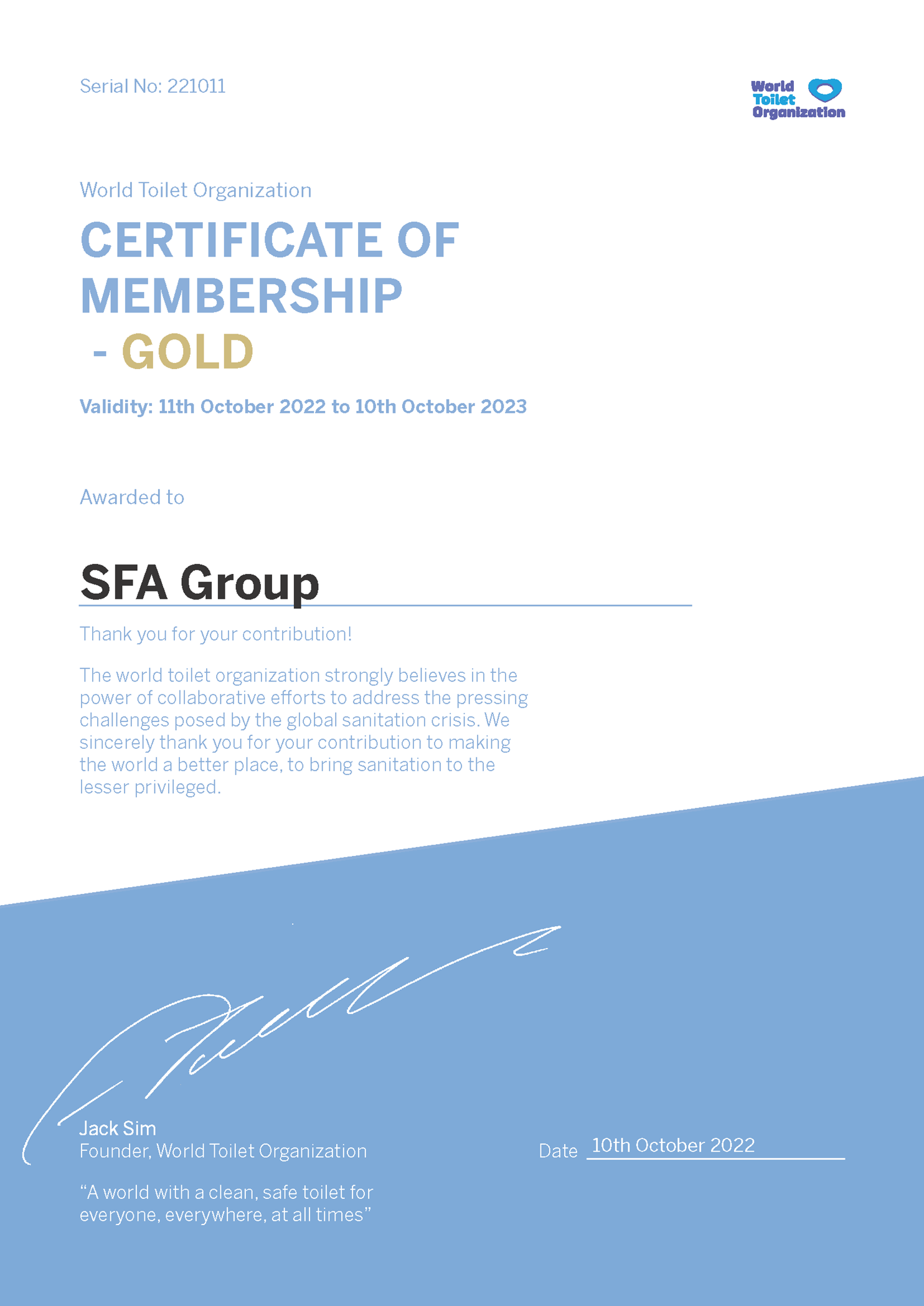Certificat WTO